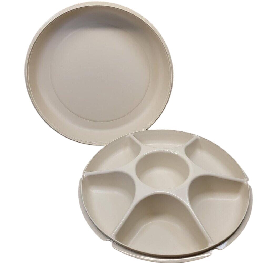 2 Pc Tupperware Veggie Dip Serving Tray Snacks Party 7 Divided 1665-1 Vtg